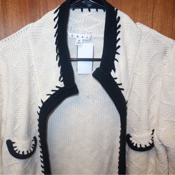 Cabi Socialite Cream Open Cardigan Thick Cotton Textured Knit SIZE MEDIUM - Picture 4 of 6